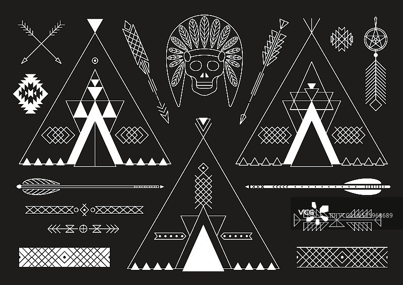 收集美国土著部落风格的设计元素。图片素材