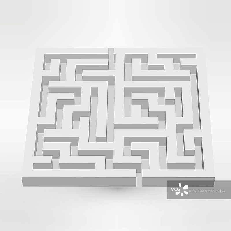 迷宫迷宫谜题白色的灰色背景。三维向量。图片素材