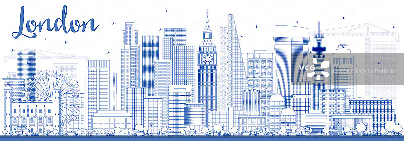 用蓝色建筑勾勒出伦敦的天际线。图片素材