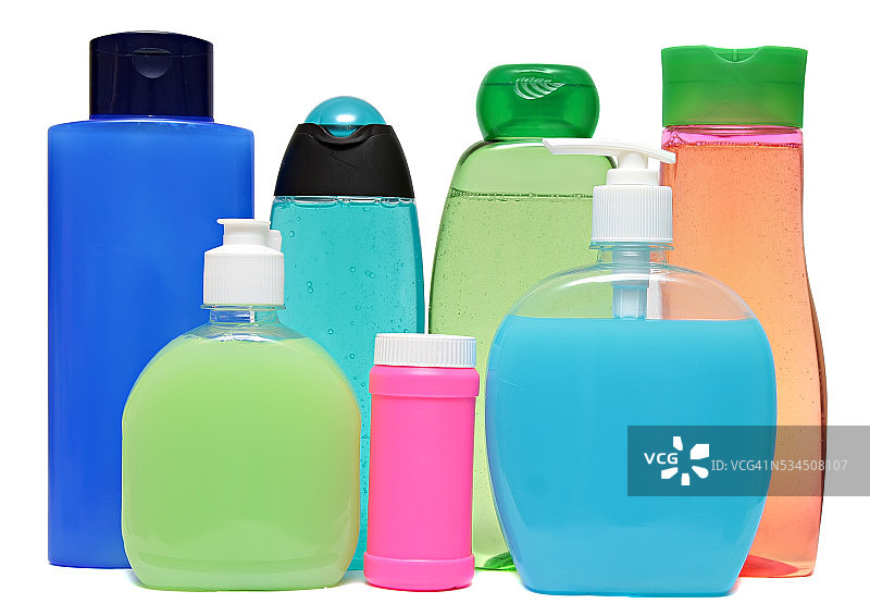 彩色塑料瓶，液体肥皂和沐浴露图片素材