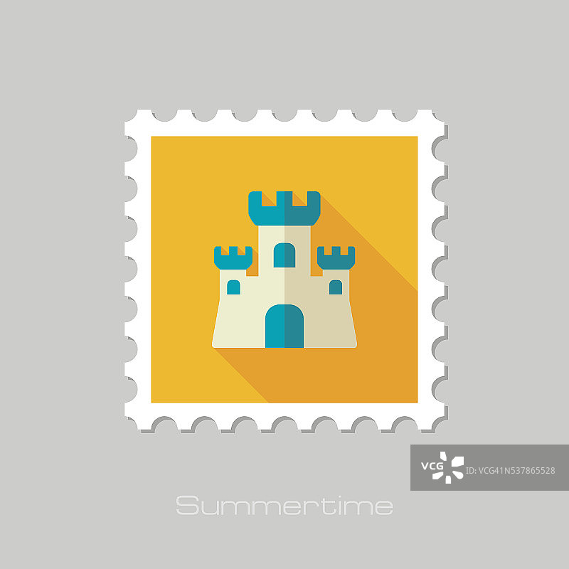 沙堡平邮票。夏天。假期图片素材