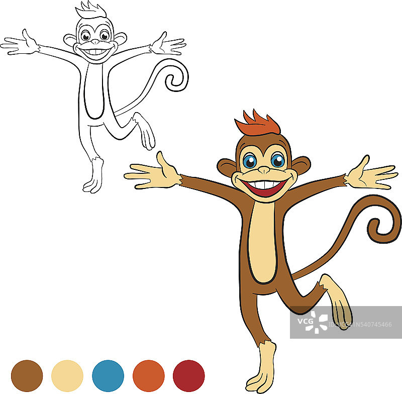 可爱的小猴子一边跑一边挥着手。图片素材