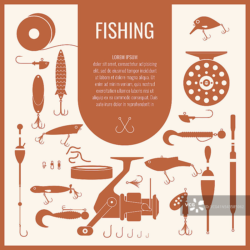 矢量组渔具在平面剪影风格图片素材
