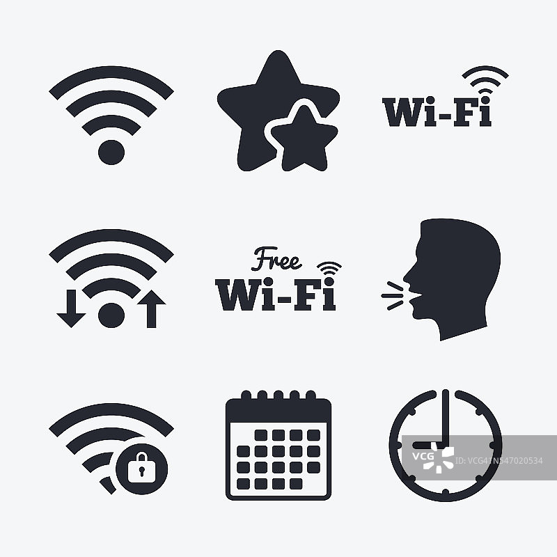 Wifi无线网络图标。wi - fi带锁。图片素材