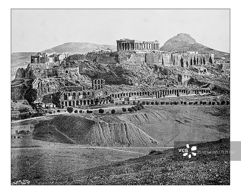 雅典卫城的古老照片(希腊)-19世纪图片素材