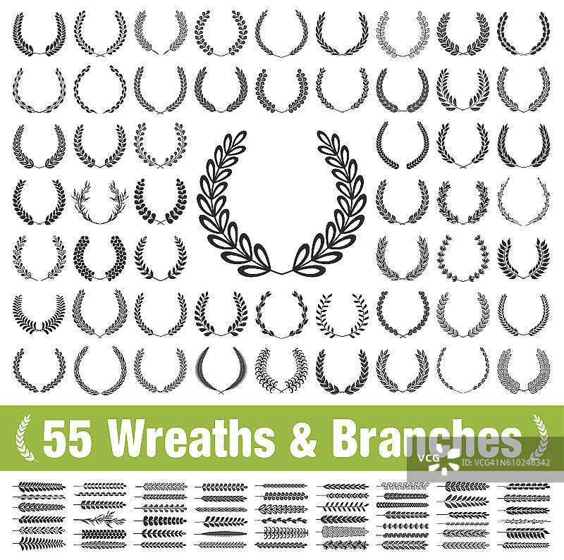 55个花环和树枝。矢量插图。图片素材
