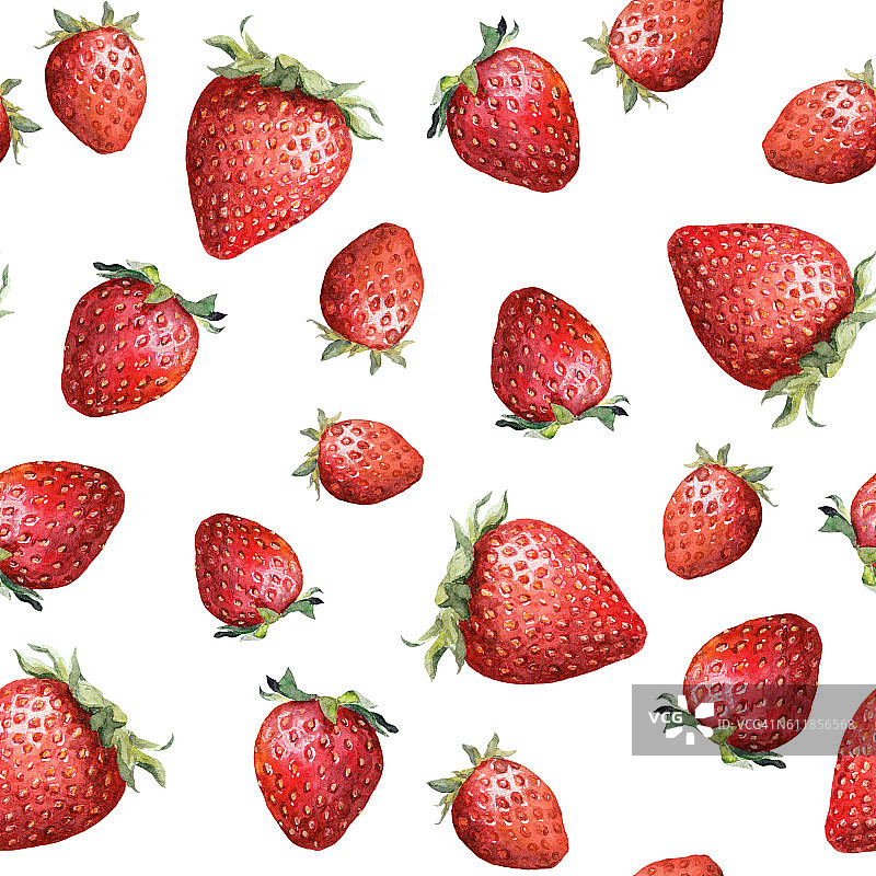 无缝图案与五颜六色的草莓。水彩画图片素材