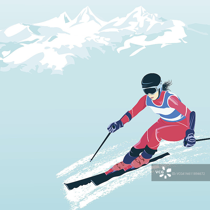 障碍滑雪和速降滑雪。图片素材