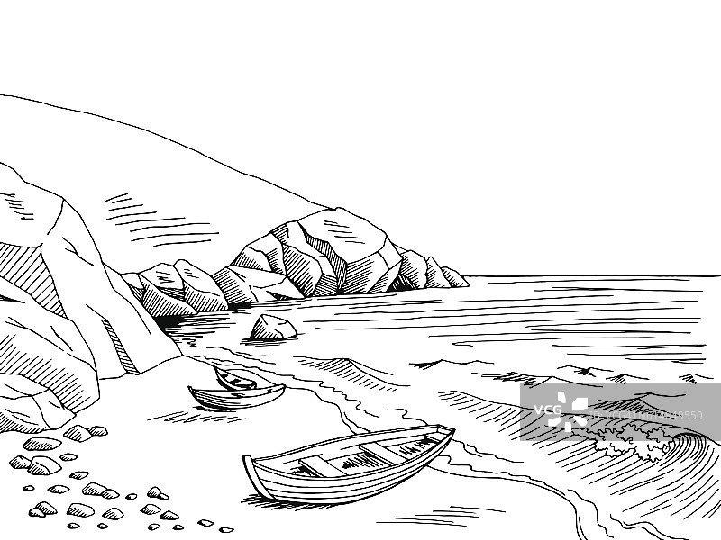 海船图形黑白景观素描插图矢量图片素材