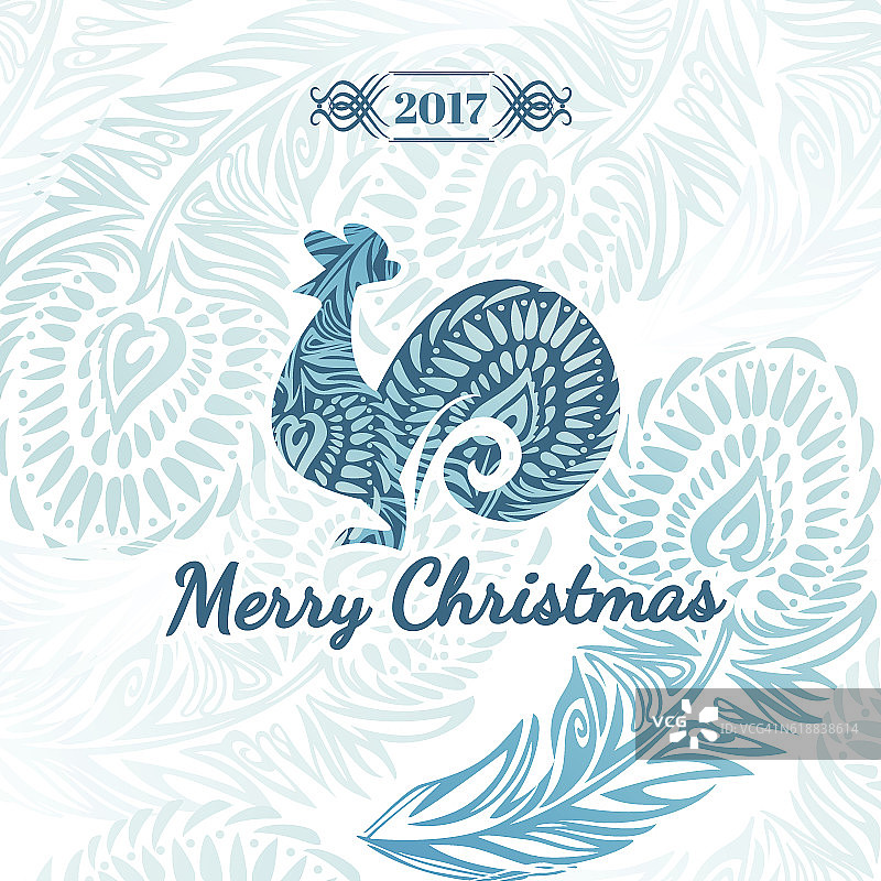祝福圣诞贺卡2017。有象征，公鸡，和图片素材