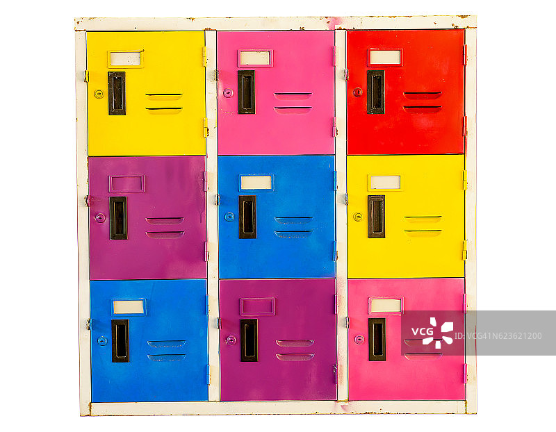 彩色的旧橱柜储物柜孤立在白色的背景图片素材