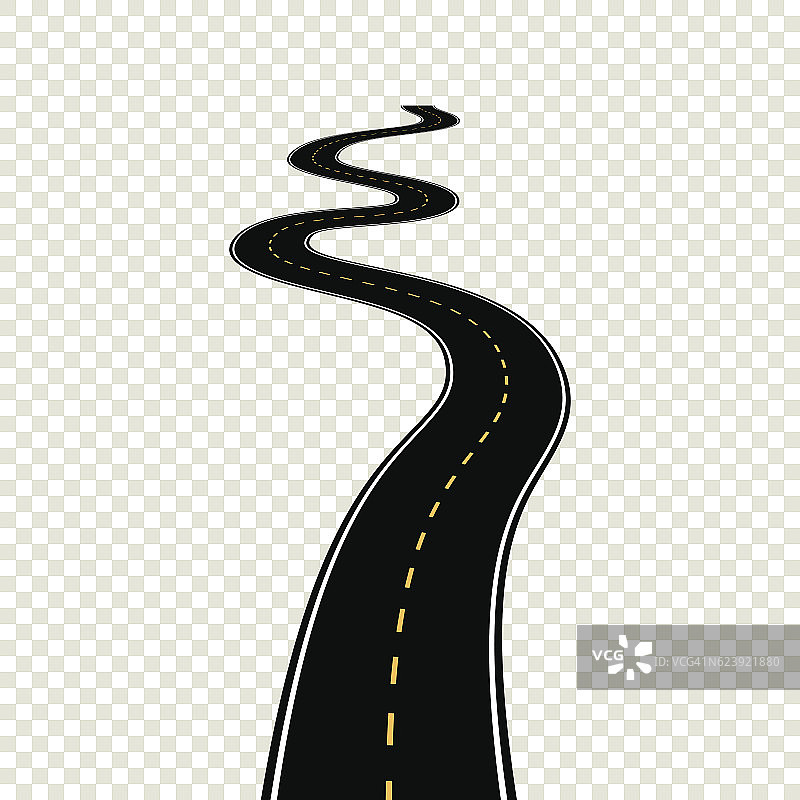 弯弯曲曲的道路上有白色的斑纹。矢量插图每股收益图片素材