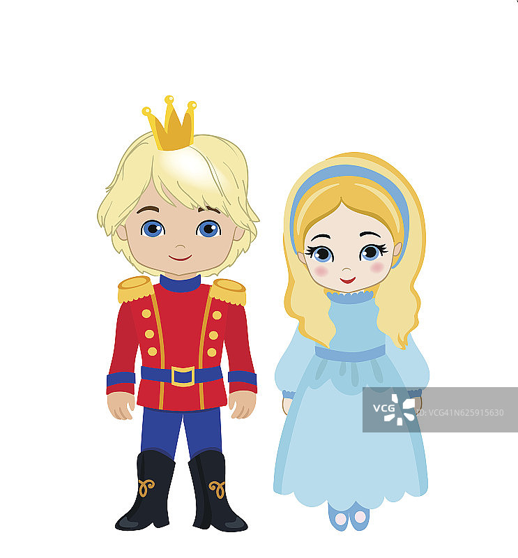 非常可爱的王子和公主的插图。图片素材