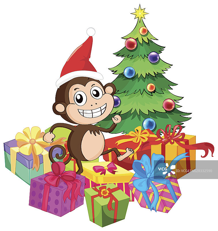 圣诞主题与猴子和礼物图片素材