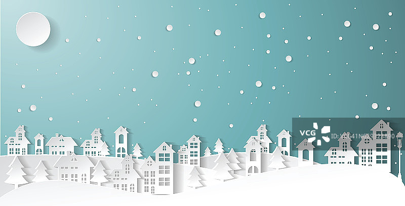 纸艺术冬雪城市乡村景观图片素材