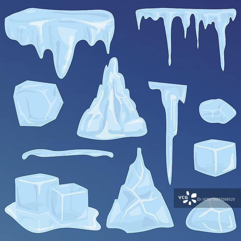 冰帽、雪堆和冰柱构成了冬季的装饰图片素材