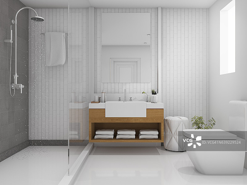 3d渲染砖最小化厕所和浴室图片素材