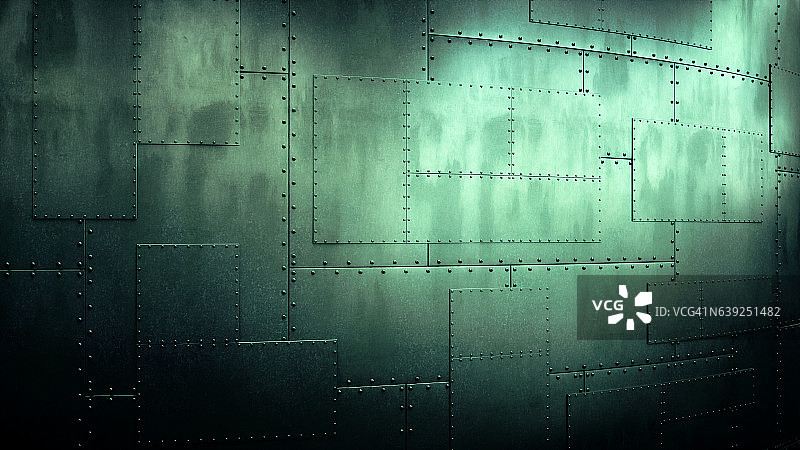 绿色工业水库墙与重型坚固金属板图片素材