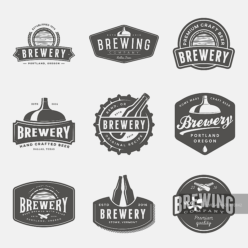 啤酒厂的标签，徽章和设计元素图片素材