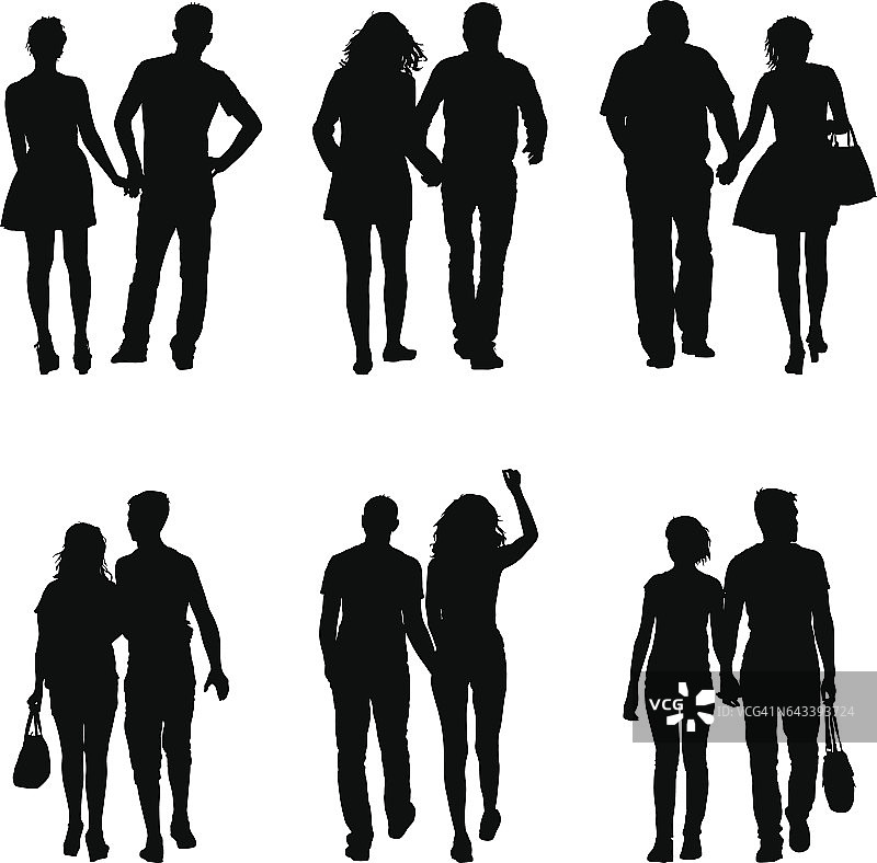 在白色的背景上，男人和女人的剪影。矢量图图片素材