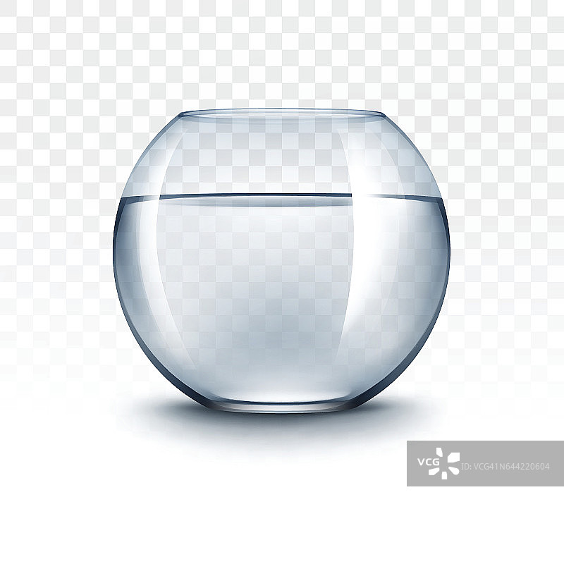 向量现实蓝色透明玻璃鱼缸与水没有鱼孤立图片素材