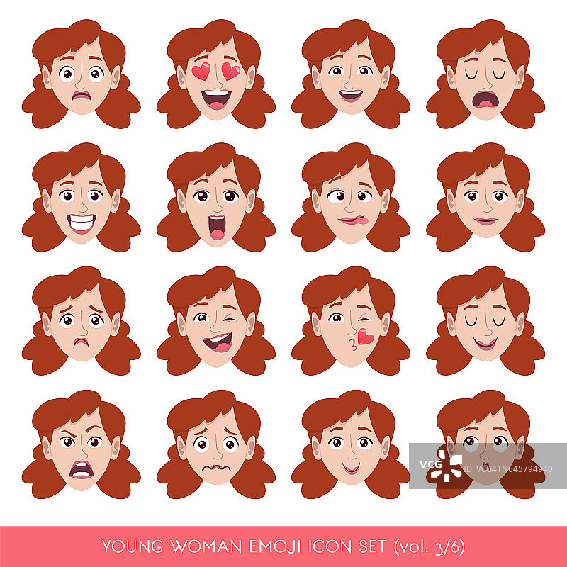 年轻女子表情符号集图片素材