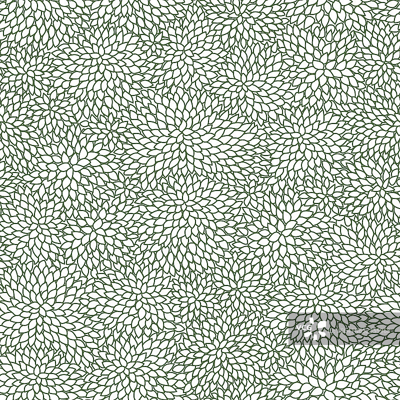 向量无缝模式的绿色灰色等高线叶子在白色的背景。手绘素描，混乱无序。墙纸、包装纸、纺织品印刷品、涂色书页。植树节装饰图片素材