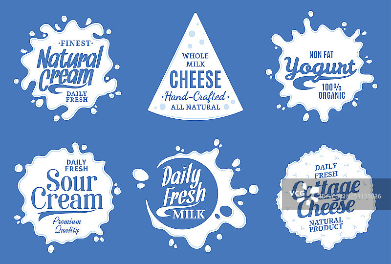 牛奶产品标签。牛奶、酸奶或奶油图片素材