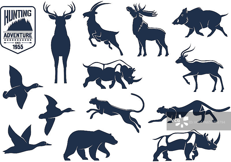 草原和森林动物的狩猎图标图片素材