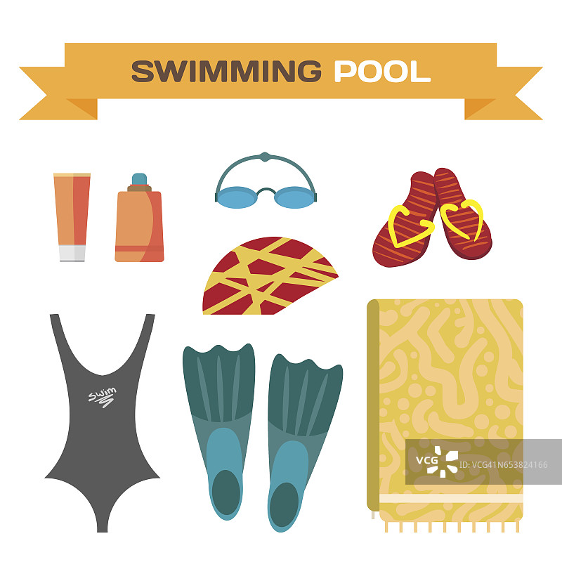 游泳用的泳衣和配件。图片素材