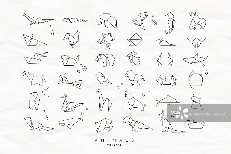动物平折纸集皱图片素材