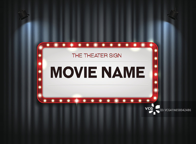 剧院标志或电影院标志上的窗帘聚光灯，框架，边框图片素材