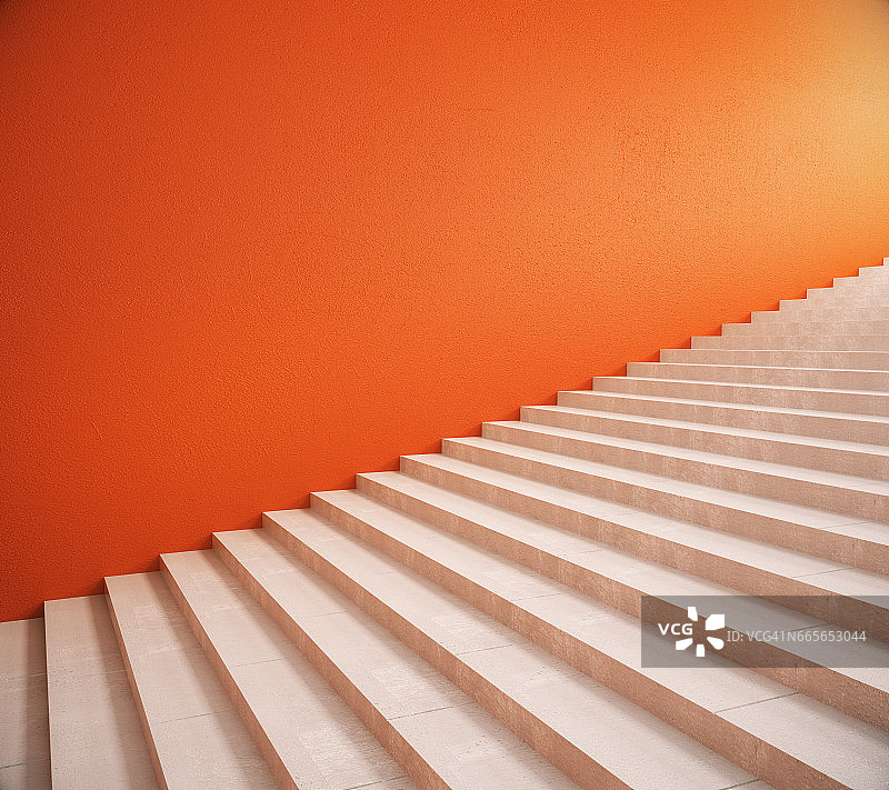 空白的橙色墙壁和楼梯图片素材