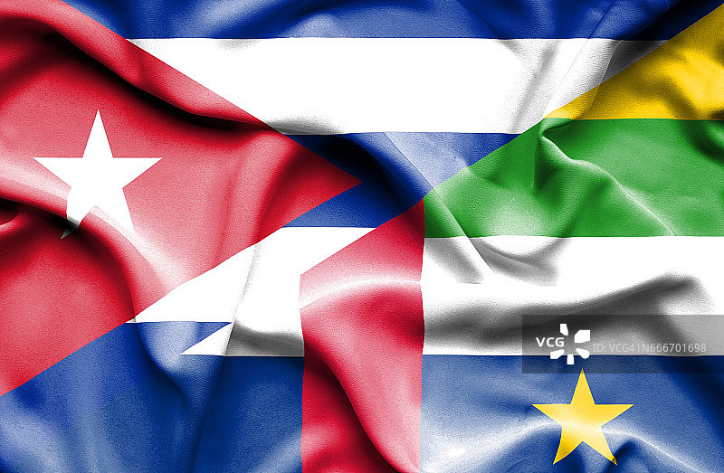 挥舞着中非共和国和古巴的旗帜图片素材