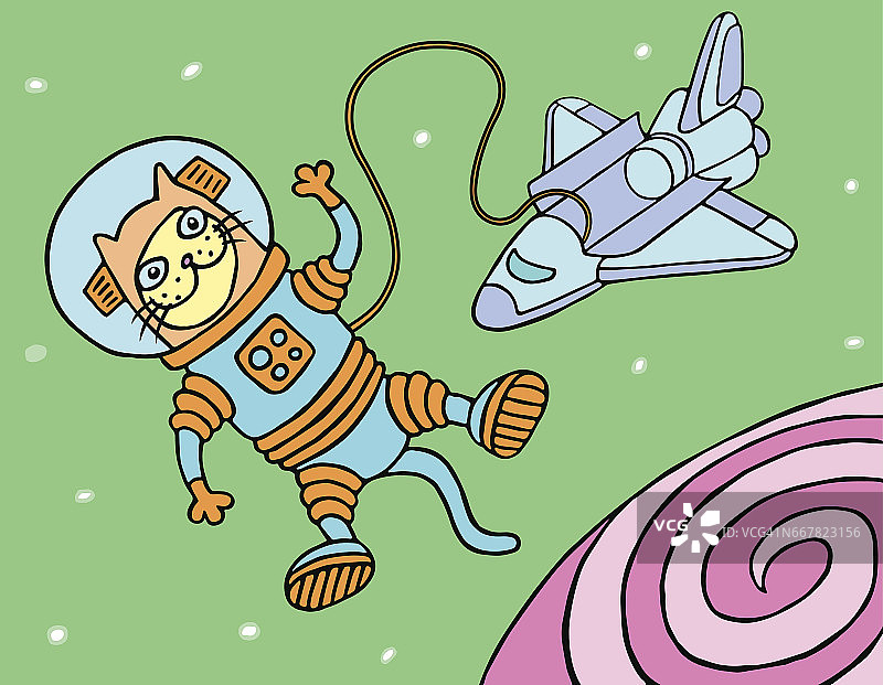 卡通猫宇航员矢量插图。图片素材