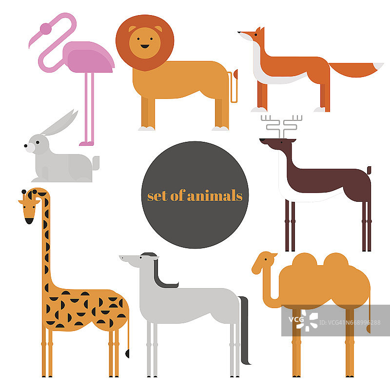 野生动物园收集可爱的卡通动物。大型动物群的世界图标设置孤立。野生的字符图片素材