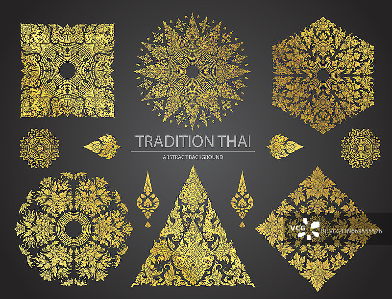 一套泰国艺术元素，装饰图案。民族艺术图片素材