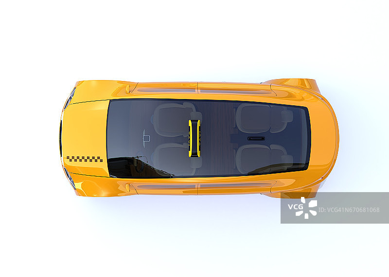 顶视图黄色出租车孤立在白色背景图片素材