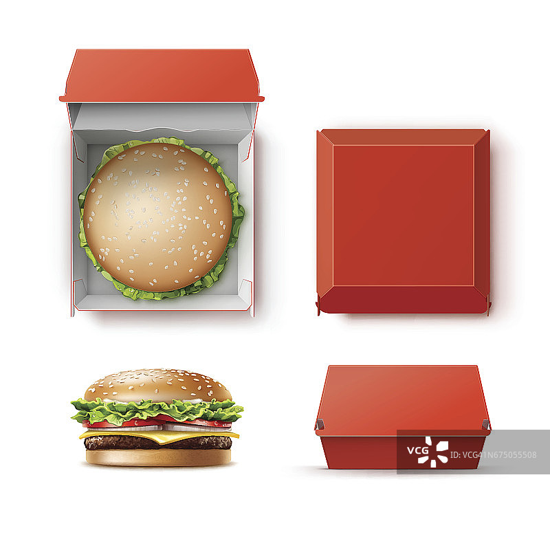 汉堡包容器的向量集图片素材