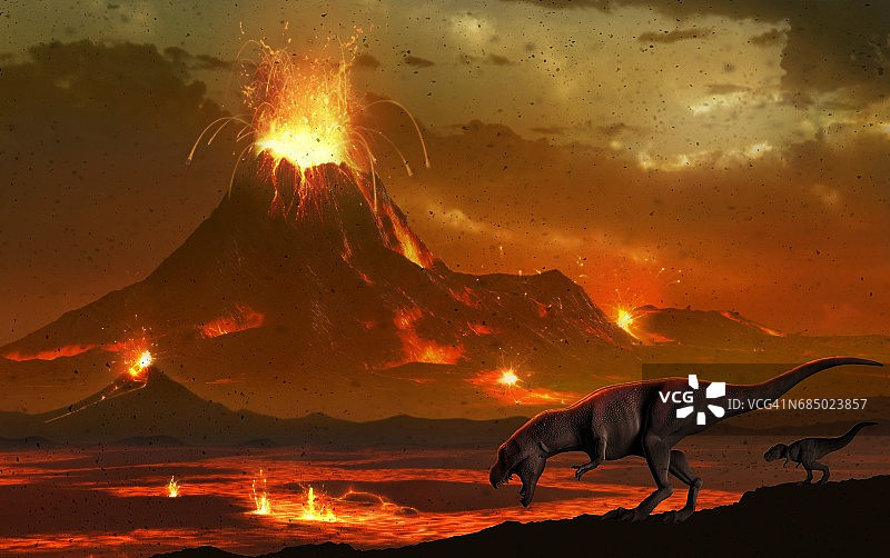 暴龙在观察火山地貌图片素材