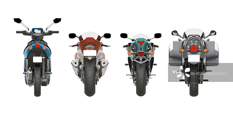 组摩托车后视图3d渲染图片素材
