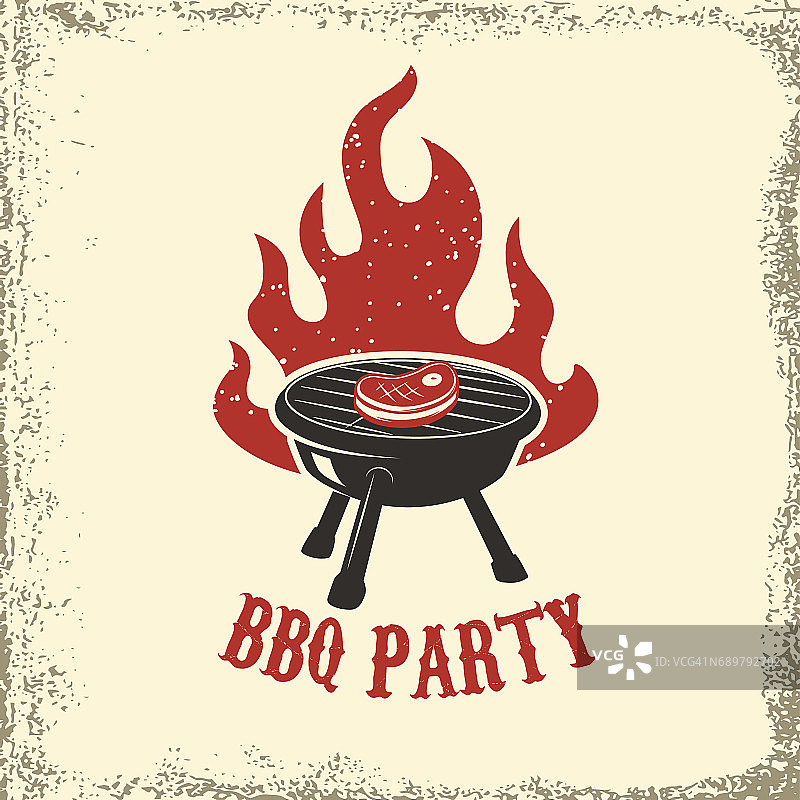 烧烤聚会。用火烧烤垃圾背景。设计元素海报，餐厅菜单。矢量插图。图片素材