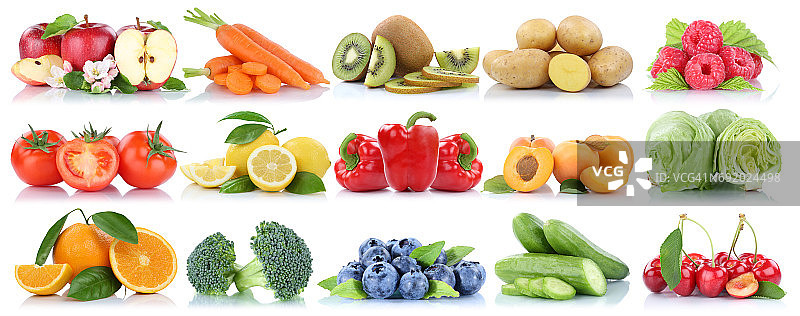 水果和蔬菜采集分离的橙子、苹果、西红柿等新鲜水果图片素材