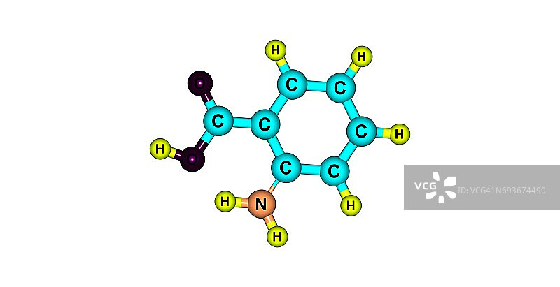 邻氨基苯甲酸分子结构孤立于白色上图片素材
