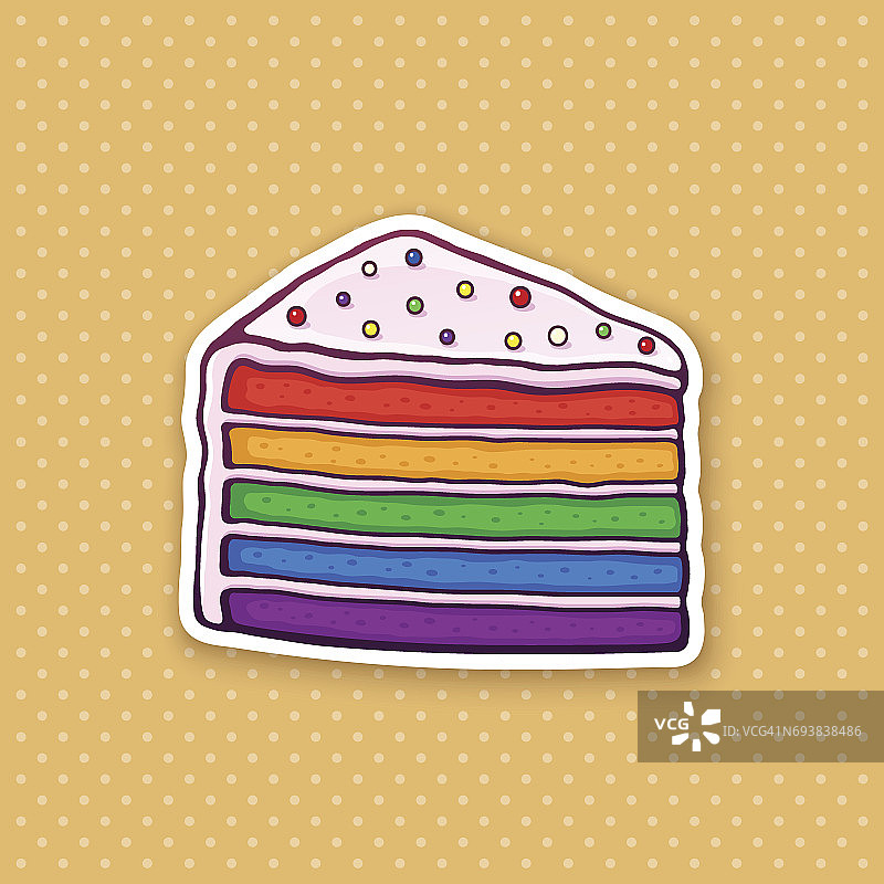 贴一块彩釉奶油和彩色糖霜彩虹蛋糕图片素材
