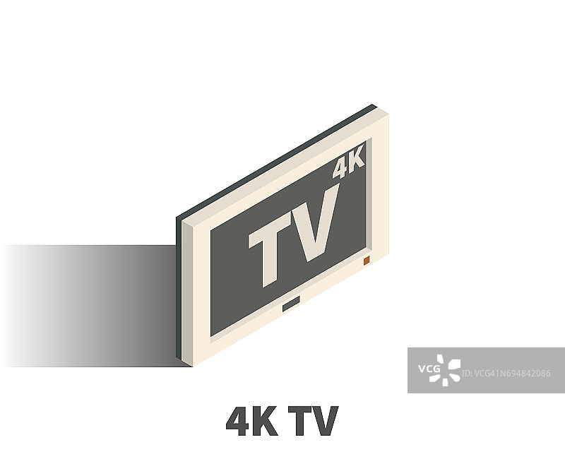 白色4K电视图标，矢量符号在等距3D风格孤立在白色背景。图片素材
