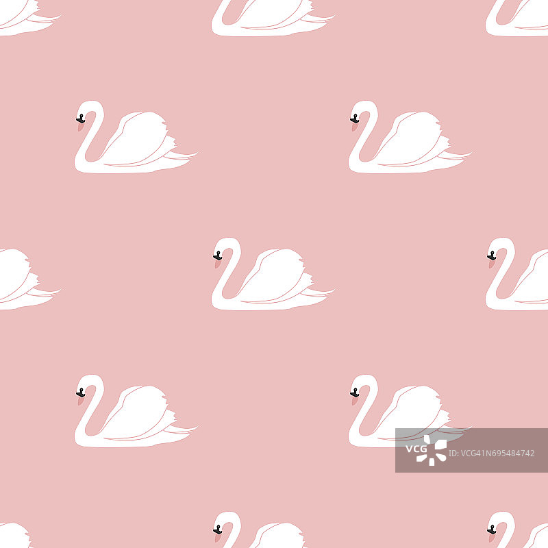 无缝图案与白天鹅。粉红色背景上的白天鹅。图片素材