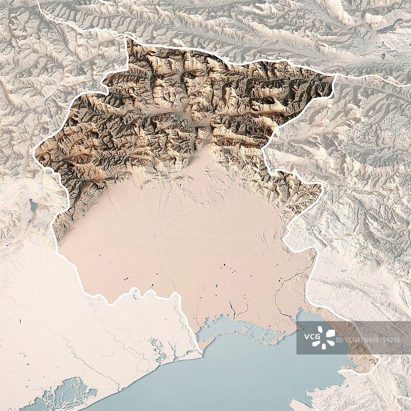 Friuli-Venezia Giulia State意大利3D渲染地形图中立边界淡出图片素材