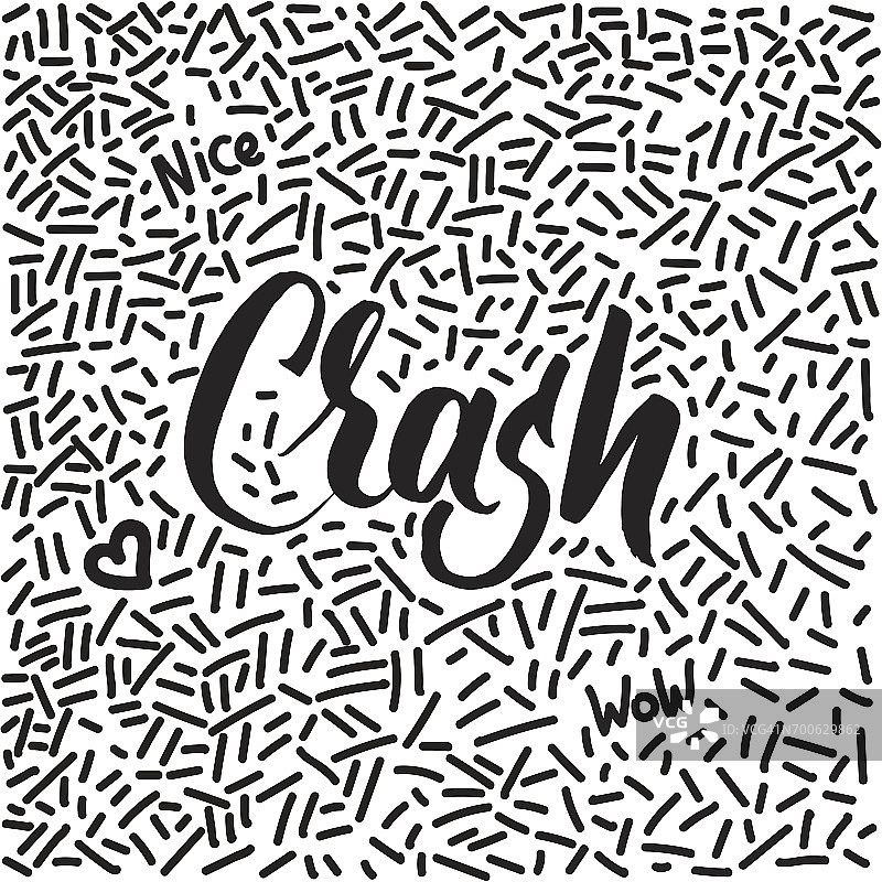 线条艺术手绘涂鸦与现代书法单词Crash!图片素材