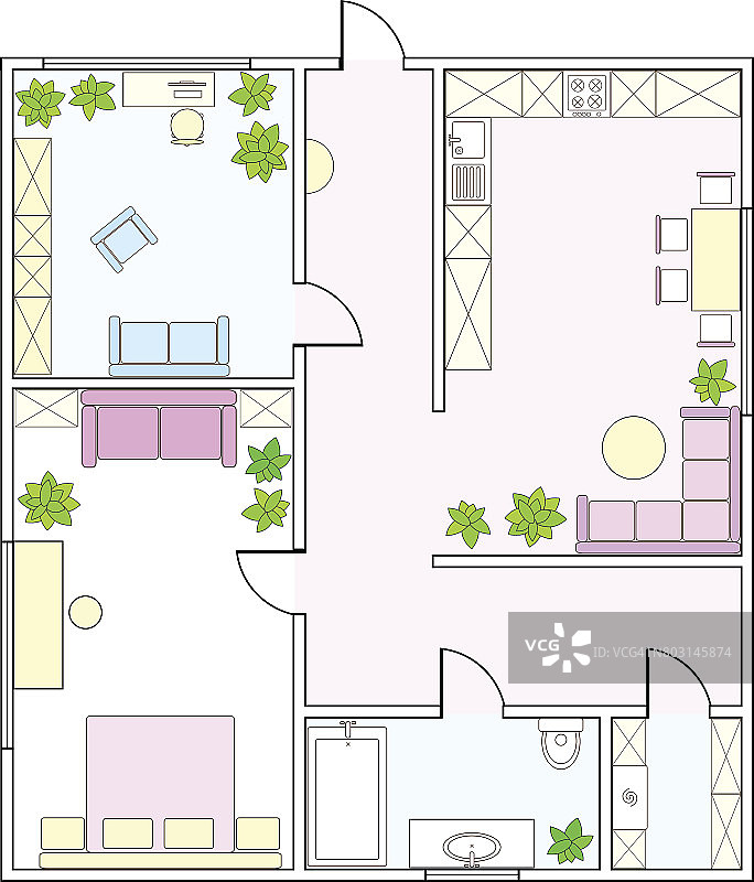 抽象矢量平面两居室公寓图片素材